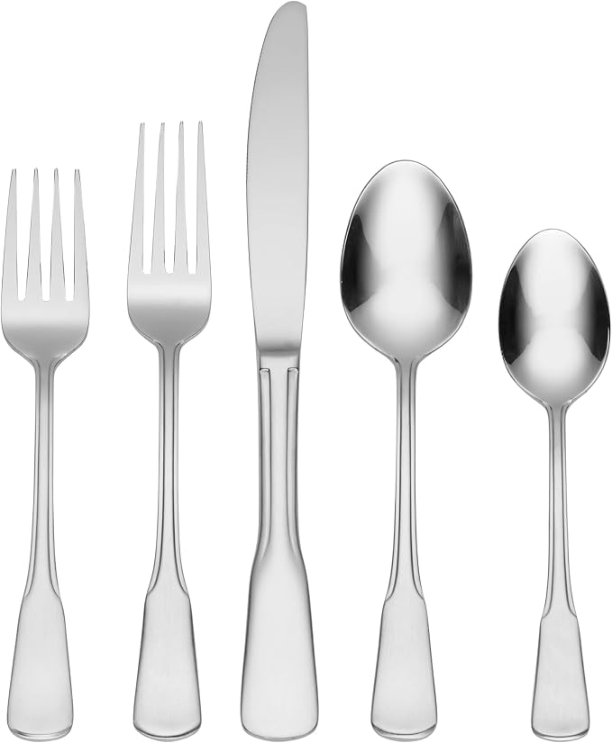 Oneida Colonial Boston 45-Piece 18/0 Silverware Set for 8, Flatware | satin finish, dishwasher safe | includes serving spoons and utensil set | cutlery set, wedding silverware
