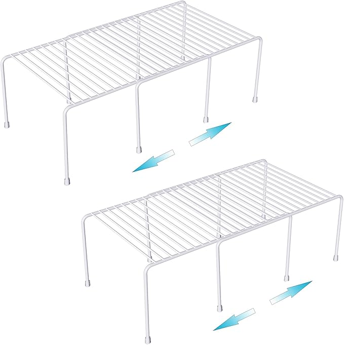 Orgneas Expandable Cabinet Shelf Organizer Rustproof Metal Shelf Riser | Storage Organizer Shelf Rack for Kitchen Counter, Fridge, Cabinet, Pantry and Bathroom with Scratch Resistant Feet, 2 Sets
