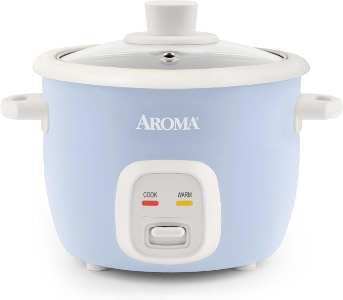AROMA® Mini Rice Cooker, 2-Cup (Uncooked) / 4-Cup (Cooked), Grain Cooker, Soup Maker, Oatmeal Cooker, Auto Keep Warm, 1 Qt, Blue, ARC-302NGBL
