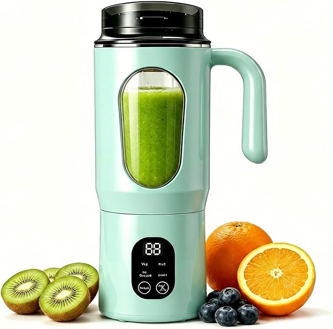 Lilogi 580ML Portable Blender with LED Display, 12-Blade USB-C Rechargeable Travel Blender with Handle & Extra Lid, Ideal for Kitchen, Office, Gym & Outdoor Sports