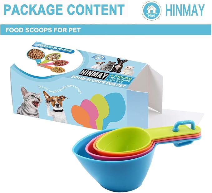 HINMAY Pet Food Scoops Plastic Measuring Cups Set for Dog Cat and Bird Food | Use for measuring pet food portions (dog, cat, bird, etc.) or even ingredients while cooking or baking