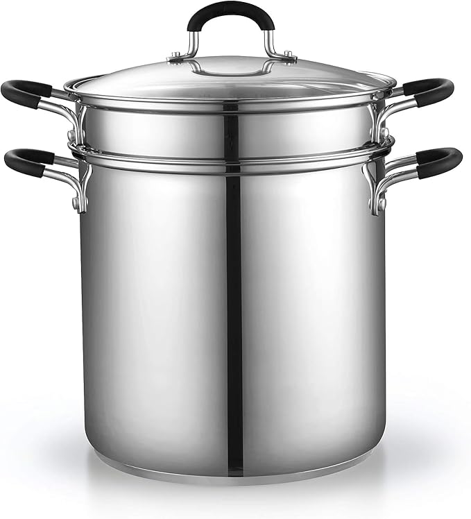 Cook N Home 12 Quart Stainless Steel Pasta Pot with Strainer Insert 3-in-1 | Steamer Basket, Pasta Strainer, Stockpot with Lid - Pasta Cooker Induction Compatible, Dishwasher & Oven Safe