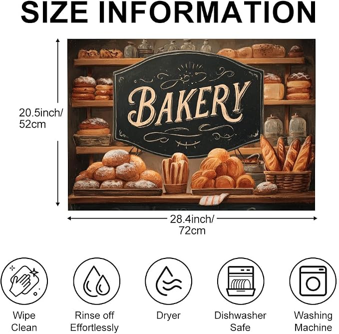 Rustic Bakery Stove Top Cover for Electric Stove, 28x20 In Mat | Heat-resistant non-slip mat holds hot cookware; glass cooktop protector, dish drying; farmhouse bread kitchen decor