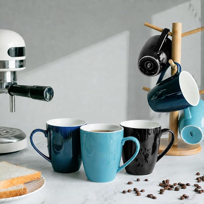 BTaT- Porcelain Coffee Mugs Set, 16 Ounces, 4 Pack, Turquoise Ceramic Coffee Mugs with Handle, Restaurant Cups for Mocha, Tea, Cappuccino, Cocoa, Cereal, Mug Gift Set, Dishwasher and Microwave Safe