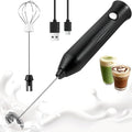 Milk Frother Handheld Rechargeable, Frother Wand Drink Mixer Electric Whisk for Coffee, Detachable With 2 Stainless Whisks, Hand Mixer for Lattes, Matcha, Egg, Kitchen Gifts(Black)