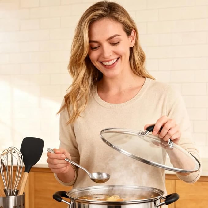 10.25 Inch Tempered Glass Lid for Lodge 10.25" Cast Iron Skillets & 5QT Dutch Ovens -Stainless Steel Handle and Rim (10.25 INCH LID)