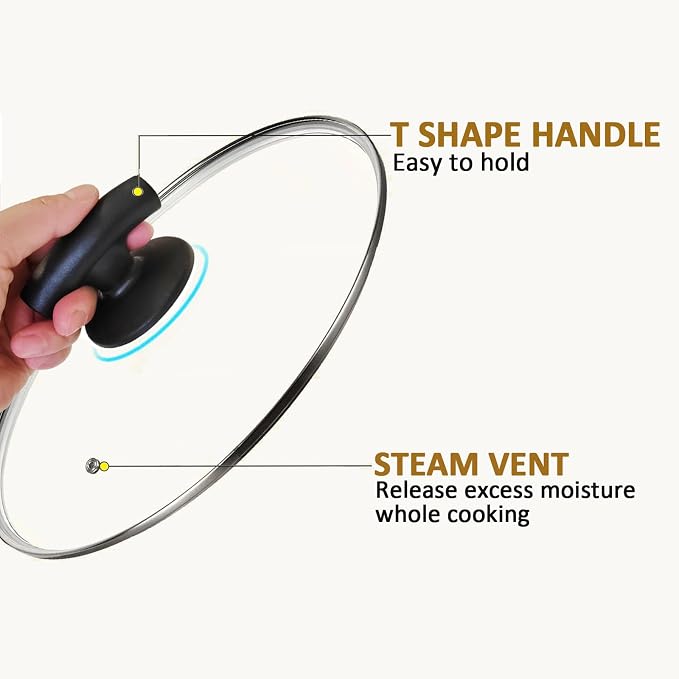 Glass Lids for Pans and Pots - 8, 9.5, 10.25, 11, 12, 12.5 Inch Tempered Covers for Frying, Cast Iron, Dutch Oven, Sauce Pan - Replacement Lids With Stainless Steel Rim (8 Inch)