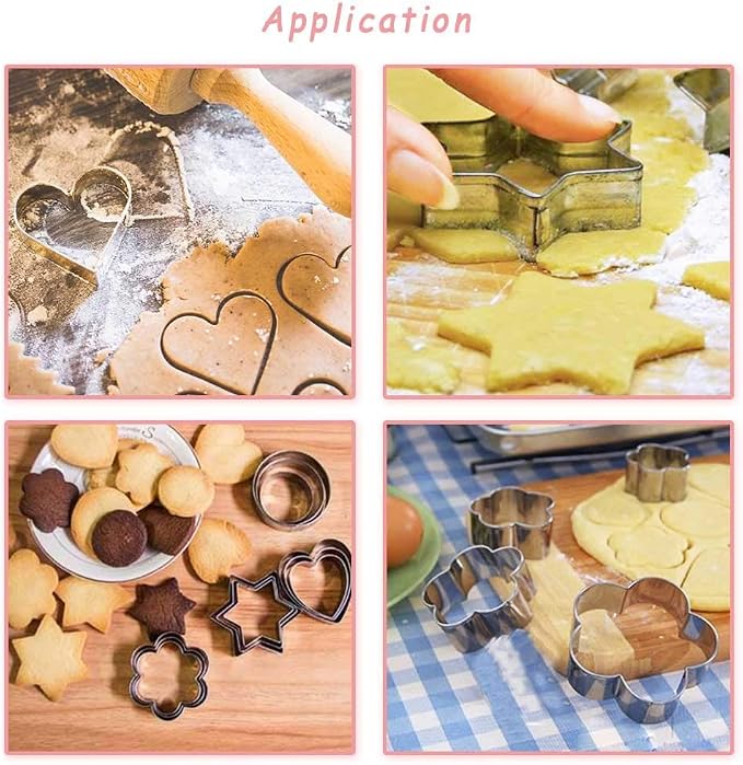 MCIGICM Cookie Cutters Set 12PCS: Flower Round Heart Star Shape Cookie Mold | Stainless Steel Cookie Cutters Variety Pack 3 Size Options, Biscuit Cutter for Baking & Art Crafting