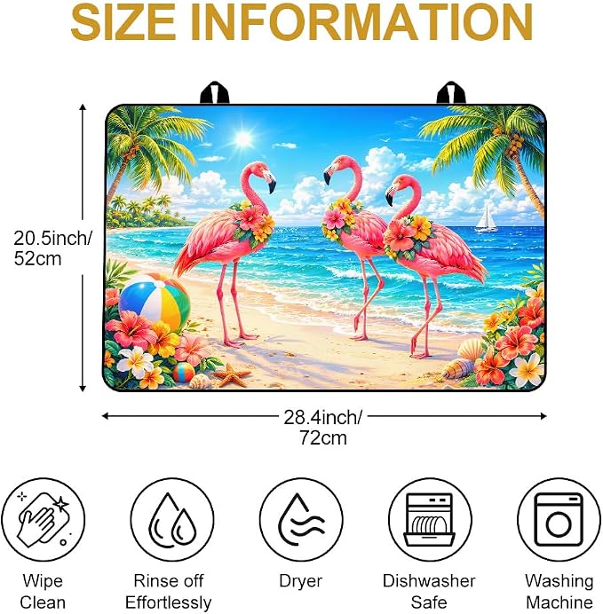 Tropical Flamingo Stove Top Cover for Electric Gas Glass Top Stove | Pink flamingo tropical beach kitchen decor; non-slip stovetop cover, glass cooktop counter mat, summer coastal decor
