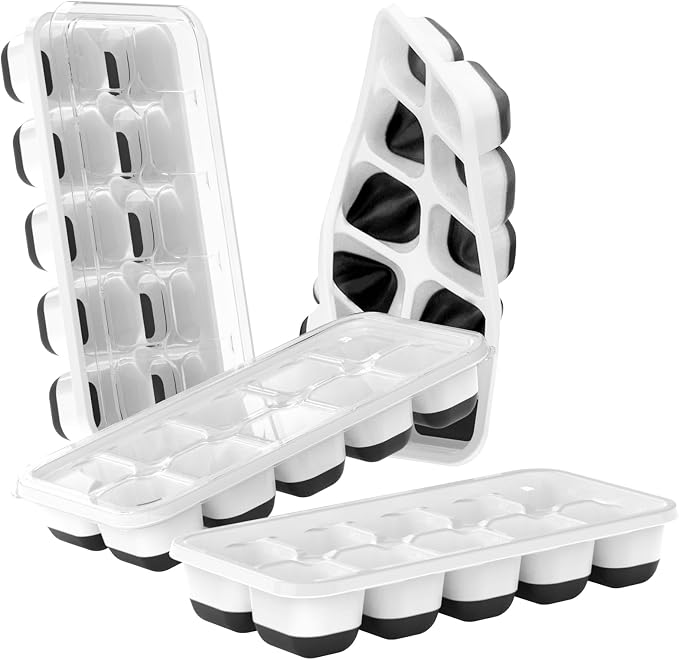 DOQAUS Ice Cube Tray with Lids, 4 Pack Silicone Ice Trays for Freezer | Stackable BPA & LFGB Safe, Easy Release for Kitchen, RV, Cocktail, Coffee, Soup & Food