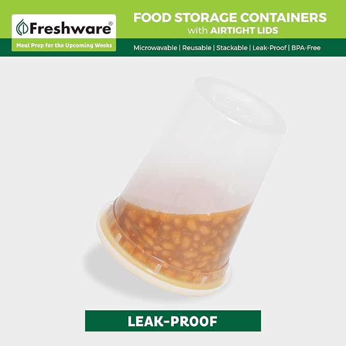 Freshware [60 Count] 8, 16, 32 oz, 20 sets each size Food Storage Containers with Lids,Plastic Deli Containers, Meal Prep Containers, Microwave and Freezer Safe,Stackable, Leakproof, BPA Free, Clear