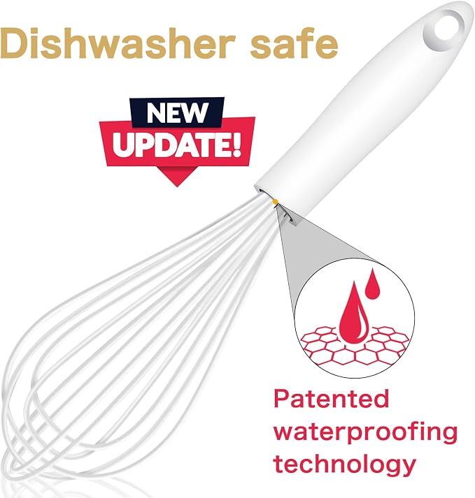 OYV White Silicone Whisk Set of 3, 8/10/12 Inch, Heat Resistant 480°F | Sealed Waterproof Handles, Non-Scratch Silicone-Coated Wires, Nonstick-Safe, Durable Stainless Steel Cores, BPA free