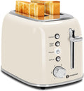 Aigostar Toaster 2 Slice, Retro Extra-Wide Slot, Cream White | Best Rated Prime, For Toasting Bagels, Breads, Waffles & More, Cancel, Defrost & 6 Browning, Removable Crumb Tray