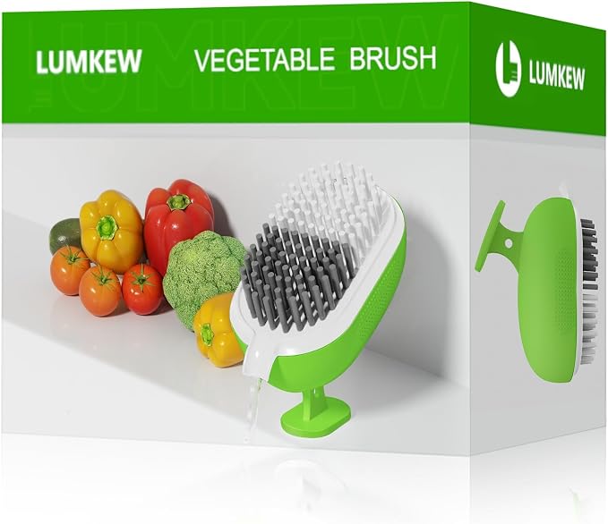 Lumkew Vegetable Brush Scrubber for Food, Green,1Pcs | Drainable, Potato Mushroom Scrubber Brushes, Veggie Fruit Washing Scrub Cleaner