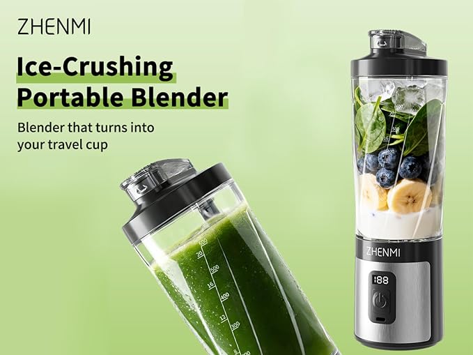 Portable Blender, Personal Blender for Smoothies & Shakes,Ice Crush, 3 Programs, USB-C Rechargeable, 20 oz removable Vessel, Dishwasher Safe, Leakproof, black