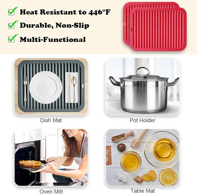 Walfos Silicone Trivets for Hot Pots and Pans - Heat Resistant Hot Pads for Kitchen Counter- Multi-Purpose & Versatile Trivet Mat - Long-Lasting & Flexible Silicone Hot Pad