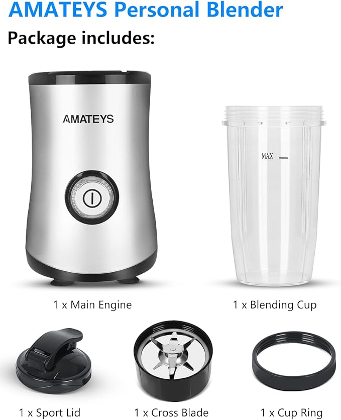 Amateys Personal Blender with Button,350W Professional Kitchen Blender for Smoothies and Shakes,Portable Smoothie Maker Mixer,Easy Cleaning&Operation,Suitable for Carrying or Storage