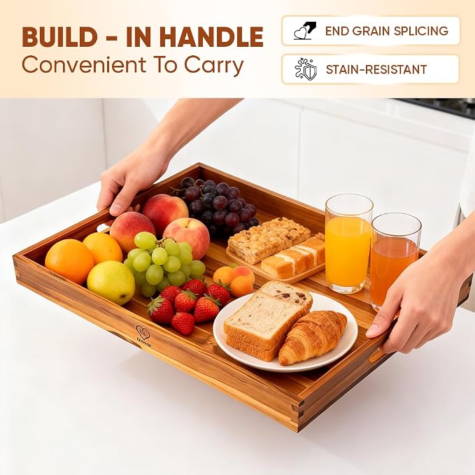 29.5x21.6 Teak Wood Stove Top Covers for Gas & Electric Stove with Handles | Noodle Board Stove Cover Tray for Counter Space, Cutting Board with Juice Groove