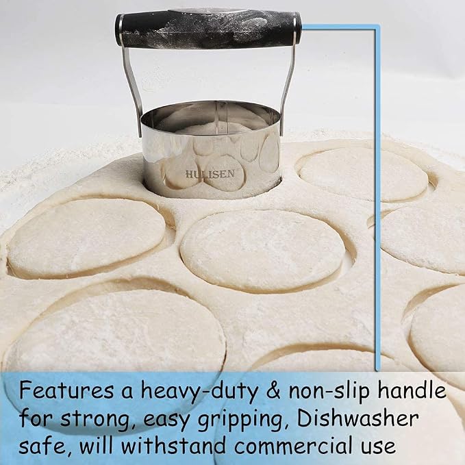 HULISEN 3" Round Biscuit Cutter, Stainless Steel Cookie Cutter with Handle | Ergonomic Rubber Grip, Extra 1 inch Cutter Included, Dishwasher Safe, Baking Beginner Friendly, Gift-Ready Packaging