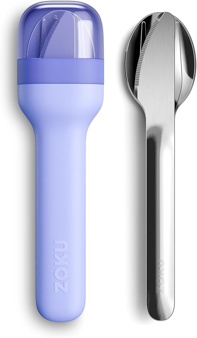 Zoku Pocket Utensil Set Stainless Steel Fork, Knife, and Spoon in Case Blue