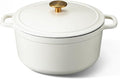 CAROTE 5QT Cream White Enameled Cast Iron Dutch Oven Pot with Lid | Used for Sourdough Bread Baking, Braising, Healthy Non Toxic Cookware Dual Handles, Oven Safe up to 500° F