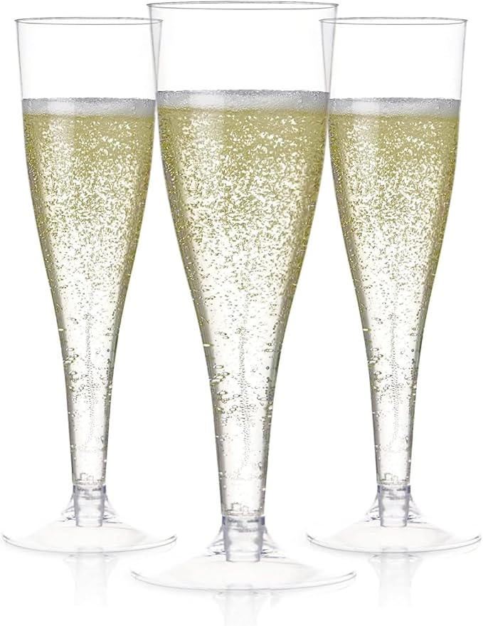 Prestee Set of 200 Plastic Champagne Flutes - Clear Champagne Glasses for Parties, Weddings, Events - 4.5 oz Disposable Drinkware - Elegant Stemware for Toasts Cocktails Mimosas