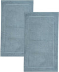 Hawmam Linen Light Blue Bath Mats, 21 x 34 inches, Pack of 2-100% Ring Spun Cotton,[Not a Bathroom Rug] Banded Design, Highly Absorbent, Machine Washable for Bathroom Floor Towel