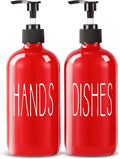 COHOSEGE Glass Soap Dispenser Set 2 Pack,16 Oz Dish Soap Dispenser for Kitchen Sink,Red Kitchen Accessories and Kitchen Decor,Red Decorations and Kitchen Utensils for Kitchen