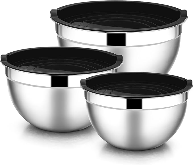 E-far Mixing Bowls with Lids Set, 6-Piece Stainless Steel Salad Bowls | Metal Nesting Cooking Bowls with Airtight Lid for Kitchen Storage, Baking & Prepping, Dishwasher Safe, 1.5/3/4.5 QT