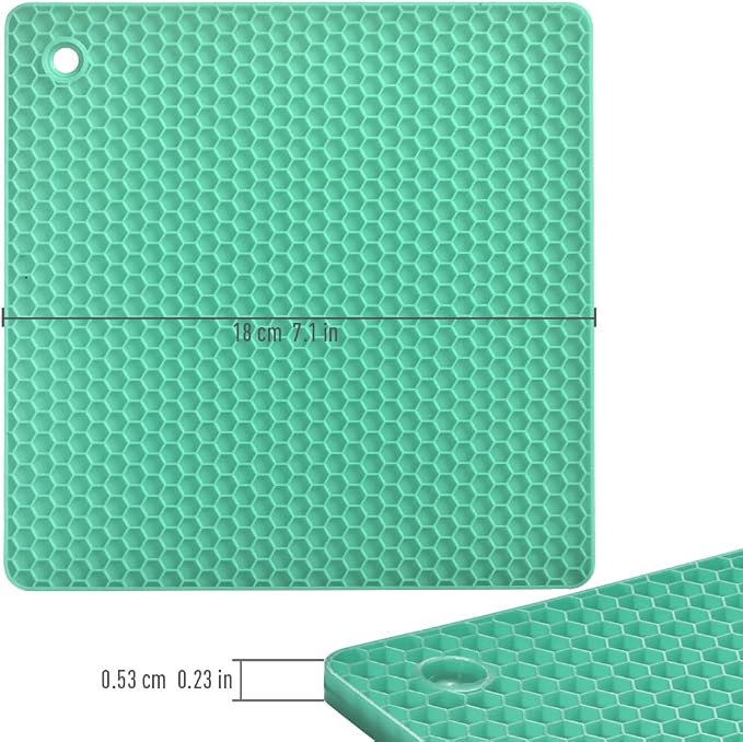 homEdge Silicone Square Trivets Mat, 6 Packs Multipurpose Non Slip Heat Resistant Pot Holder-Mint Green