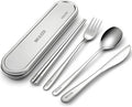 INKULEER Travel Cutlery Set - 18/8 Stainless Steel Reusable Utensils with Metal Case, Portable Silverware for Camping, Office, Travel & Outdoor Dining
