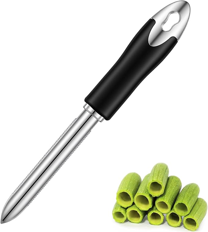 Molain Stainless Steel Jalapeno Pepper Corer, Zucchini Cucumber Remover Tool Vegetable Fruit Seed Corer with Serrated Edge