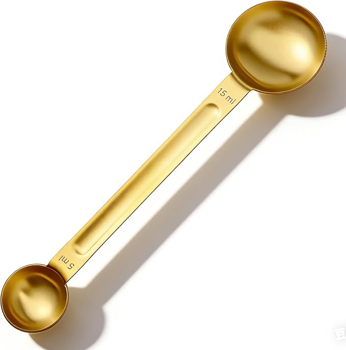 Double Sided Measuring Spoons, Stainless Steel Gold Coffee Teaspoon | 1 Tsp (5ml) & 1 Tbsp (15ml) Dual-Measure Long-Handle Tablespoon for Milk Coffee Making