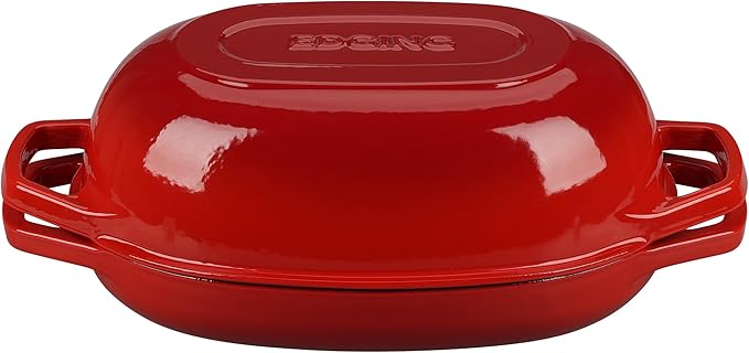 EDGING CASTING Enameled Cast Iron Oval Dutch Oven Pot with Lid, Dutch Oven for Sourdough Bread Baking, Bread Oven, Bread Dutch Oven, Oval Bread Pan, 5qt, Red