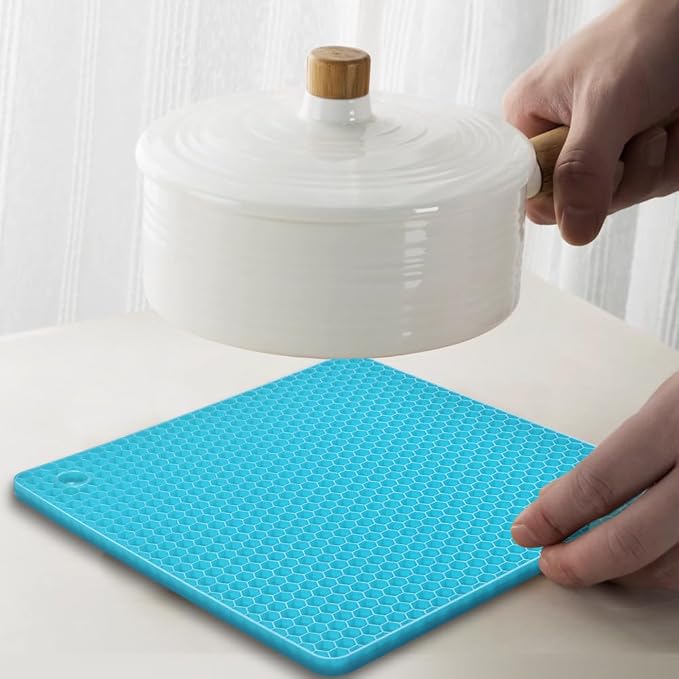 homEdge Silicone Square Trivets Mat, 6 Packs Multipurpose Non Slip Heat Resistant Pot Holder-Blue
