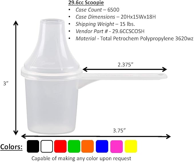 Plastic Measuring Scoop with Funnel, The Scoopie, 2 Tbsp (29.6 cc | 1/8 Cup | 1 oz | 29.6 mL) Measuring Spoons for Powders, Coffee, Pet Food, Protein and Other Dry Goods (Pack of 5, Opaque, No Cap) | Universal open design measuring spoon, Built-in funn...