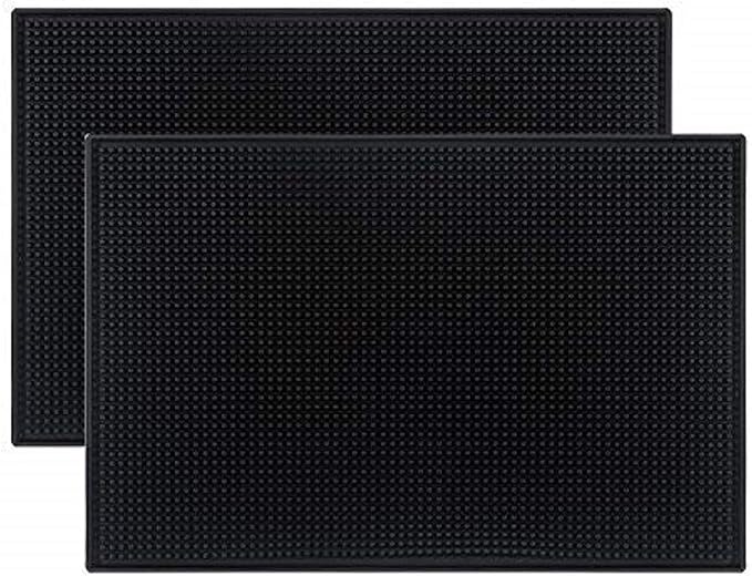 Tebery 2 Pack Black Bar Mat, 18" x 12" Rubber Dish Drying Mat for Countertop, Non Slip Cocktail Service Spill Mats for Bartending, Coffee Bar Mats Accessories for Home Kitchen