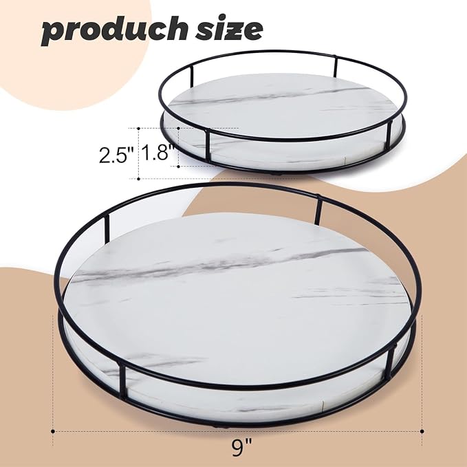 9 Inch White Wood Lazy Susan,360° Decorative Turntable for Countertop