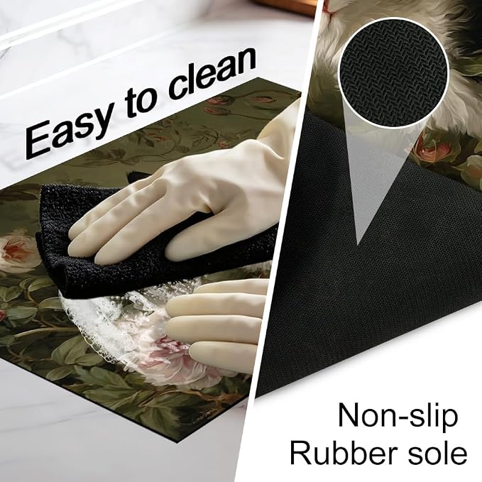 Tuxedo Cat Floral Stove Top Cover 28.35x20.47 in Non Slip | Heat Resistant Cooktop Protector Mat with Non-Slip Backing, Scratch Protection and Countertop Drying Mat.