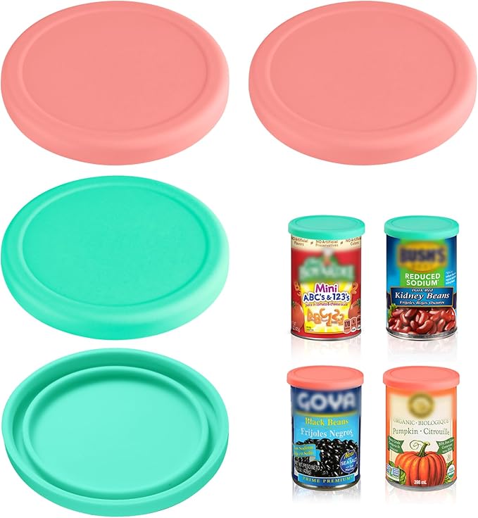 3 Inch Silicone Can Lids for Canned Food, 4 Pack Can Cover for for Chef Boyardee, Van Camp's, Goya, Bush's Best, Farmer's Market Can, Fit Most Standard Size, Dishwasher Safe