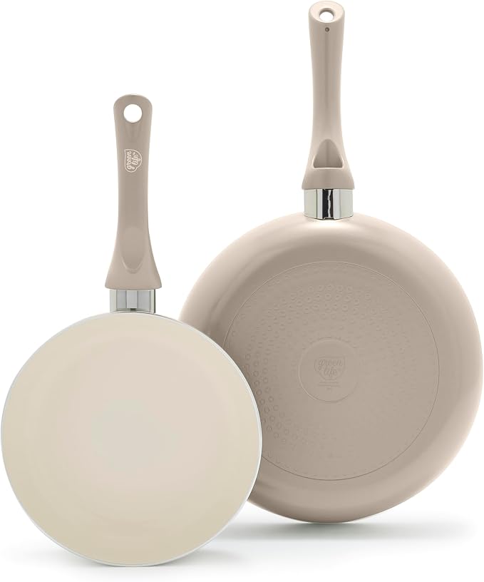 GreenLife 2 Piece (8" & 10") Ceramic Nonstick Skillet Set, Beige Taupe | PFAS-Free Nonstick Coating, Frying Pans, Omelet Pans, Everyday Pan, Induction Ready, All Stovetop Compatible, Dishwasher Safe