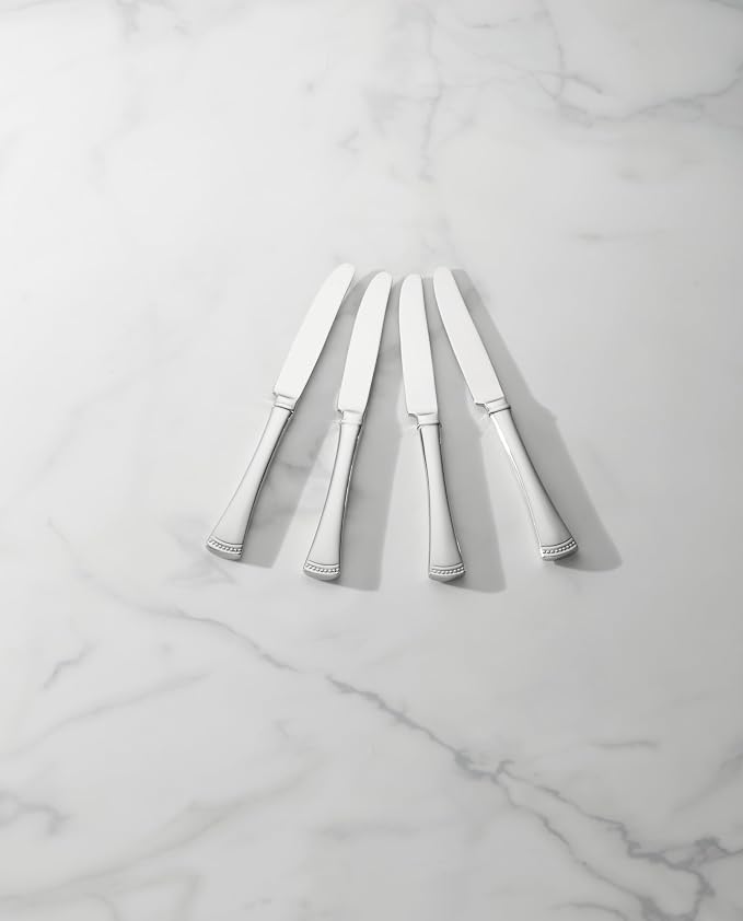 Lenox Portola Flatware Collection, 18/10 Stainless Steel Flatware & Silverware, Dinner Knife Set, 4-Piece