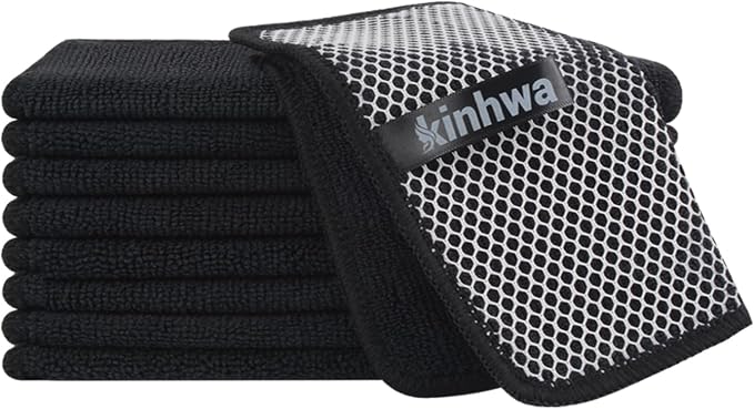 Dish Cloths for Washing Dishes with Scrub Side, Microfiber Dish Rags | Dual-sided microfiber dish cloths with scrubber for stuck-on food, quick dry kitchen washcloths 9 Pack, 9" x 9 Inch Black