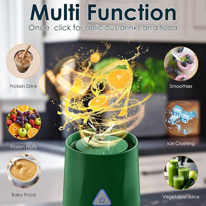 Personal Blender Wireless 24oz Cordless Mini 360 Watt Portable Blender-for Smoothies Freshly Squeezed Juices 6000mAh Self Cleaning and BPA Free Portable Juicer with 6 Sharp Blade Olive Green