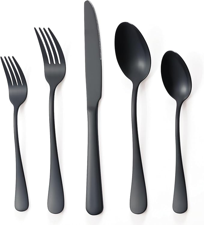 Matte Black Silverware Set for 4, Flatware Cutlery Set 20 Piece | Premium Stainless Steel Tableware Set, Include Knife Fork and Spoon, Mirror Polished, Ready for Any Dinner or Weddings