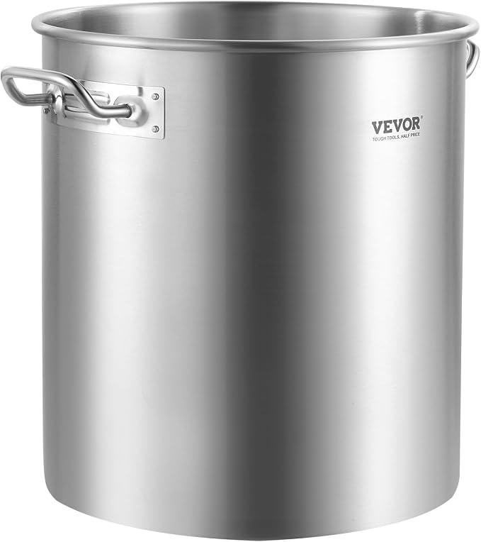 VEVOR Stainless Steel Stockpot, 42 Quart Large Cooking Pots, Cookware Sauce Pot with Strainer, Lid, and Handle, Heavy Duty Commercial Grade Stock Pot, Sanding Treatment, for Large Groups Events Silver