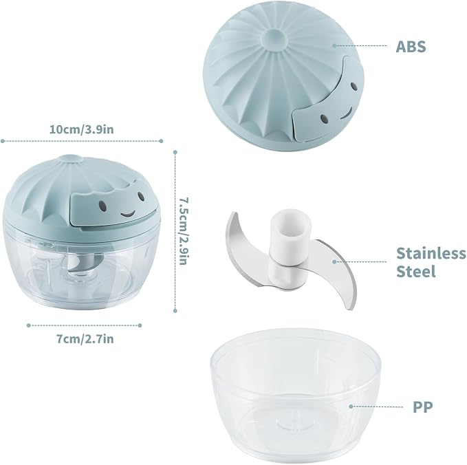 Garlic Chopper Mini Manual Hand Food Chopper for Kitchen Onion Dicer Crusher Garlic Mincer Blue 160ml