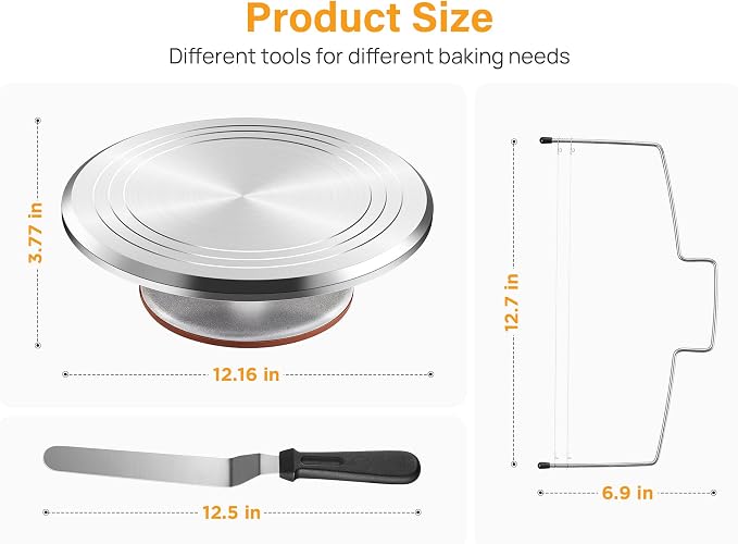 Kootek 22 Aluminum Cake Stand Turntable Set for Decorating Baking Kit, 12" | Beginner-friendly, Baking Supplies Tools with Cake Stand Turntable for Decorating and Display, 3 Icing Scrapers, Cake Leveler
