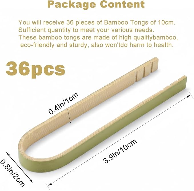 36Pcs Mini Bamboo Tongs For Charcuterie, Disposable Wooden Serving Tongs | 3.9-Inch Small Size, Grazing Table Supplies, Party Food Presentation, Charcuterie Board Accessories, Appetizer, picnics