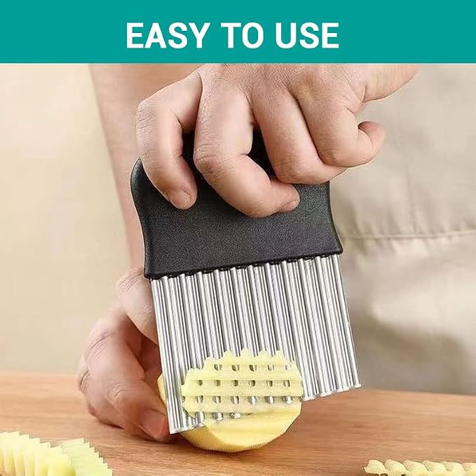Large Crinkle Cutter - Potato Slicer Wave Chopper - Stainless Steel Wave Cutter for French Fry, Vegetable and Fruit (1 Pack)